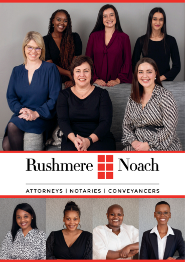 Rushmere Noach Incorporated Women in Law include.<br> Top row standing: Refilwe Tsatsimpe, Nicole Deschamps and Rochelle Velkers. <br> Middle: Liane Koorsse <br> Seated: Judy Theron and Shelby Lubbe-Roberts. <br> Bottom Row: Mmabale Masipa, Asiphesona Madlingozi, Bongiswa Simon and Thato Ruselo. 